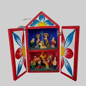Mini Peruvian Retablo Nativity Scene Diorama Christmas Decor Folkart